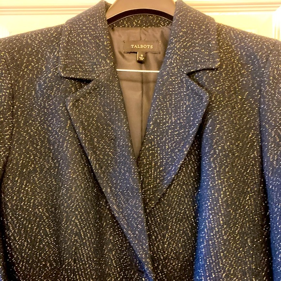 Talbots Black with Gold Metallic Thread Blazer/Jacket Size 16 - Picture 2 of 7